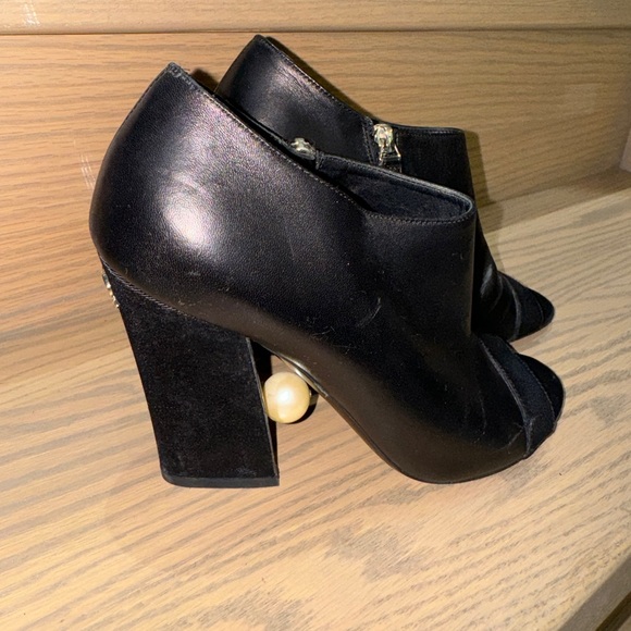 CHANEL Black Peep Toe Lambskin Ankle Boot with Faux Pearl - Picture 3 of 7